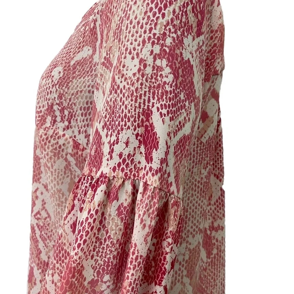 CAbi Blouse Women’s S Pink & White Snake Print Puff Sleeve Top - Picture 7 of 8